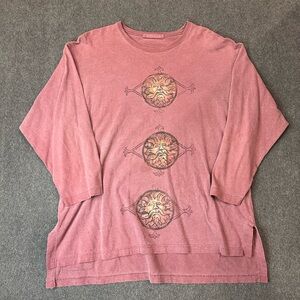 Vintage 1997 BLUE FISH Seafoam Green Organic Cotton Hand-Printed Art Tunic Tee